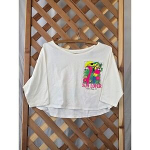 Vintage Sun Lover Daytona Beach Crop Top Women One Size White 1989 - MADE IN USA